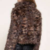 Long Sleeve Notched Collar Printed Faux Fur Jacket