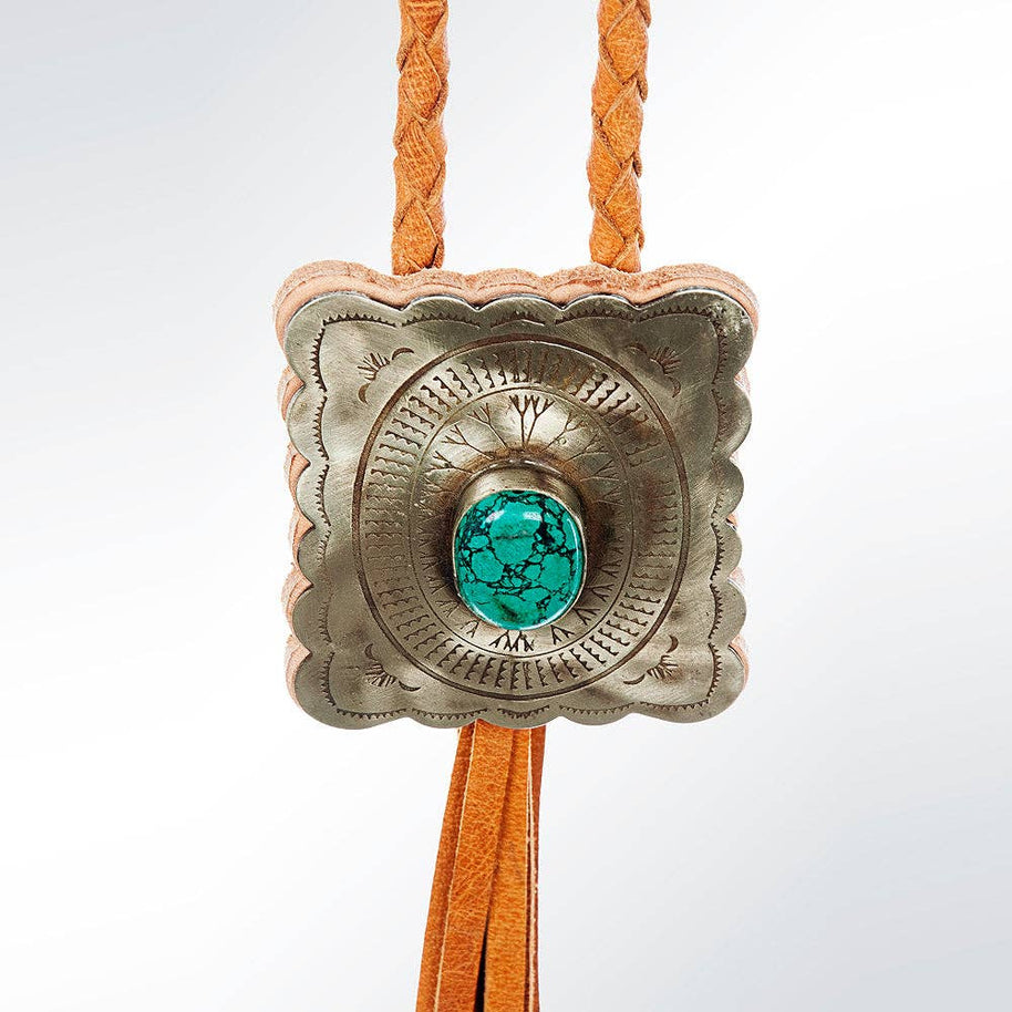 Braided Leather Bolo Silver Concho