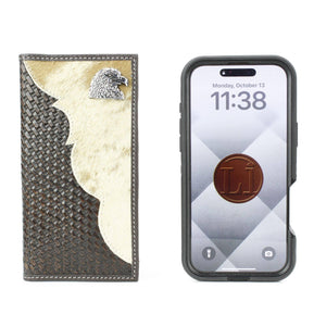 Bison Hide Western Rodeo Wallet with Basket Weave & Concho