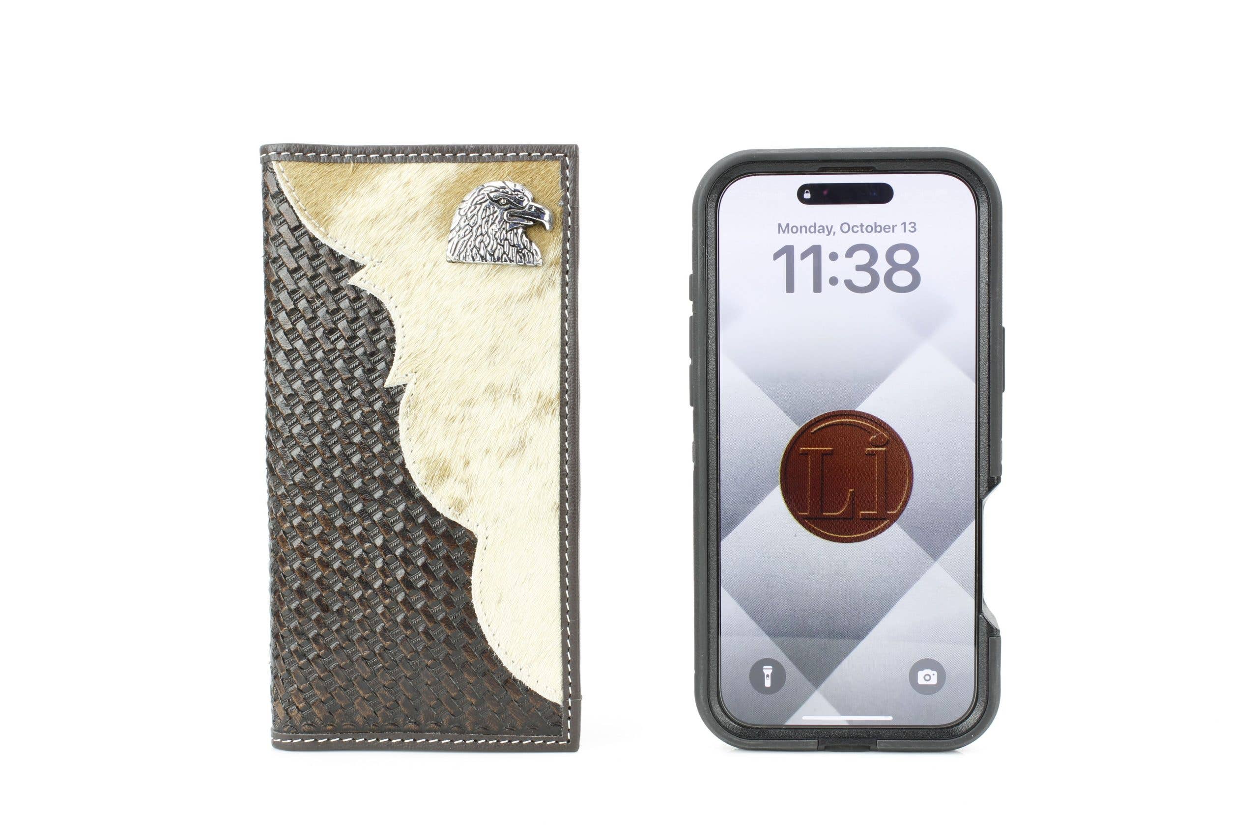 Bison Hide Western Rodeo Wallet with Basket Weave & Concho