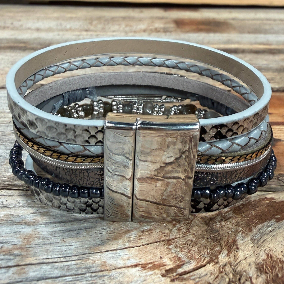 Grey Boho Wrap Bracelet