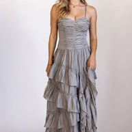 Silver Crinkle Maxi Dress