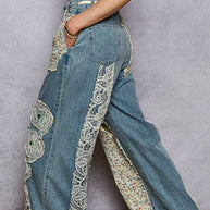 Drawstring Floral Patch Jeans