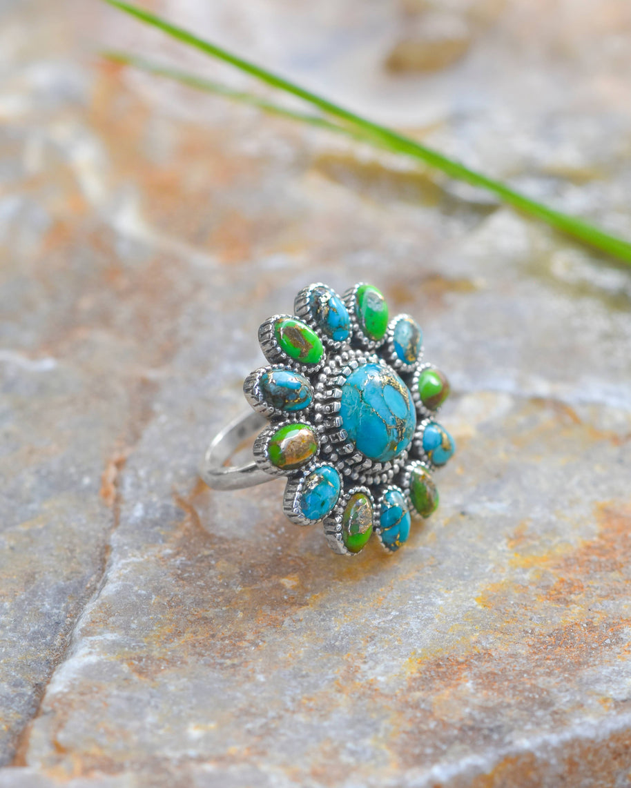 Silver Celestial Bloom Turquoise Ring