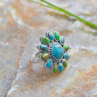 Silver Celestial Bloom Turquoise Ring