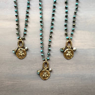 Honey Bee Charm Necklace With Freshwater Pearl and Flower Drop