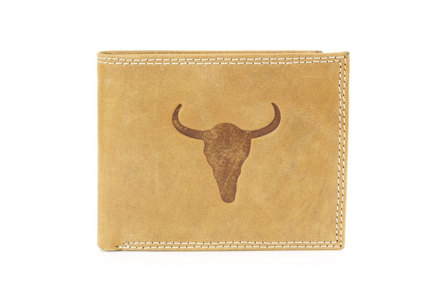 Men’s Bi-Fold Wallet with Bison Skull, Tan