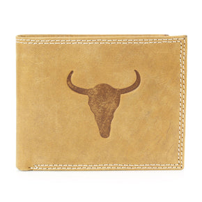 Men’s Bi-Fold Wallet with Bison Skull, Tan