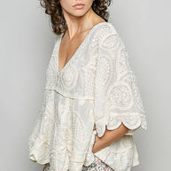 V-neck Solid Crochet Top