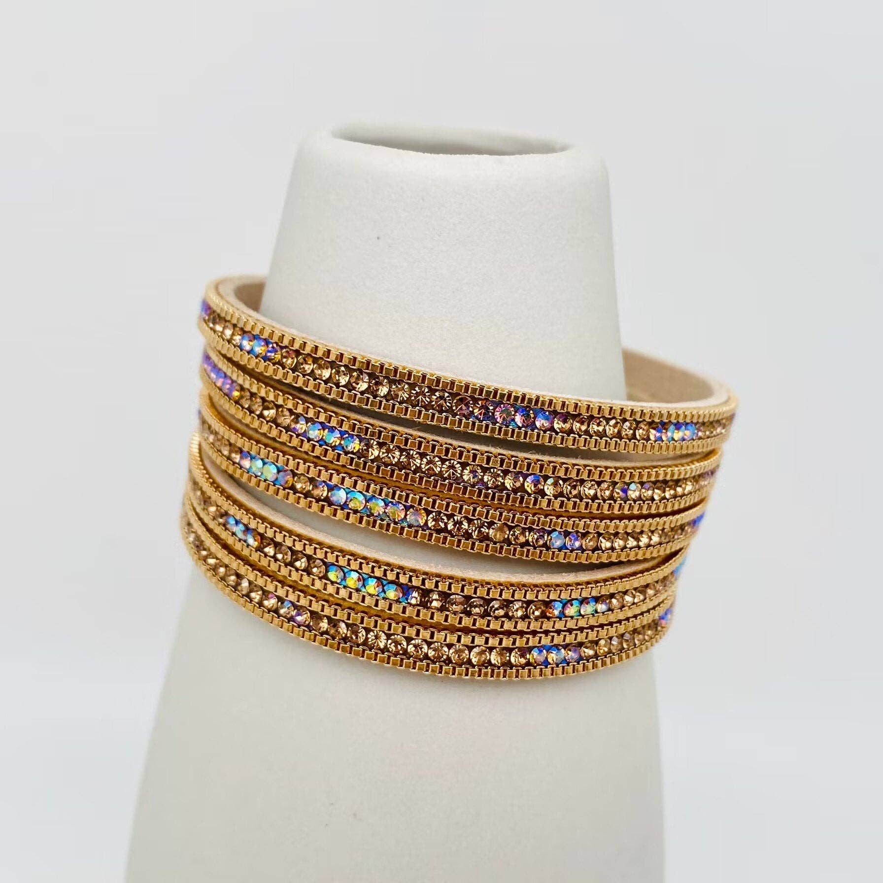 Crystal & Faux Leather Magnetic Bracelet