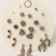Hearts And Western Cowboy Western Stud Earrings Set