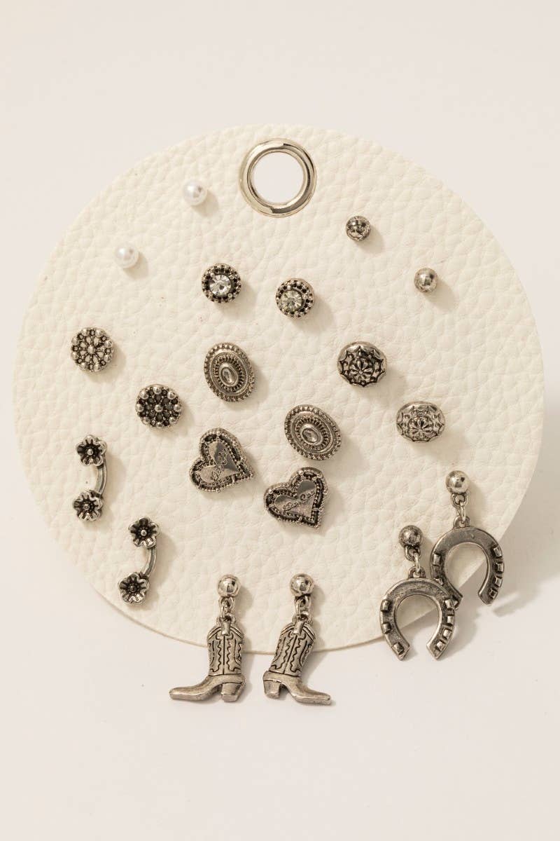 Hearts And Western Cowboy Western Stud Earrings Set