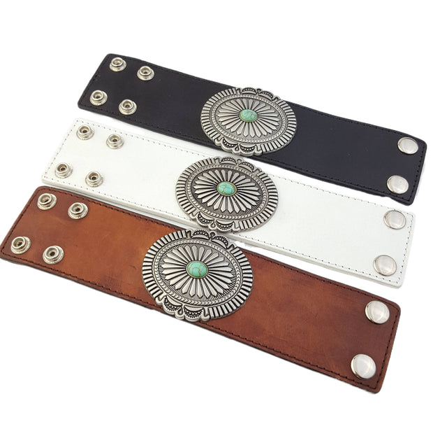 Leather Cuffs with Oval Concho