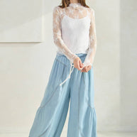 Chambray Denim Wide Palazzo Pants