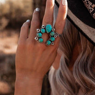 Turquoise & Silver Squash Blossom Adjustable Ring