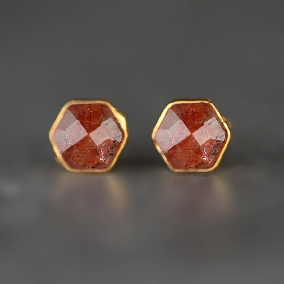 Semi Precious Hexagon Gemstone Studs (8mm gold)