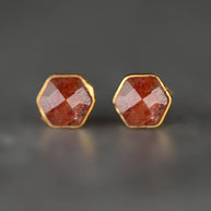Semi Precious Hexagon Gemstone Studs (8mm gold)