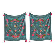 Blue Velvet Embroidered Throw, 44X60