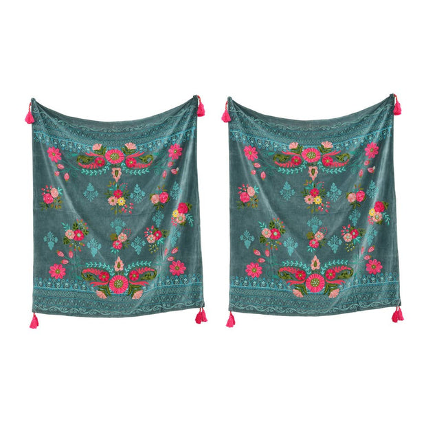 Blue Velvet Embroidered Throw, 44X60"