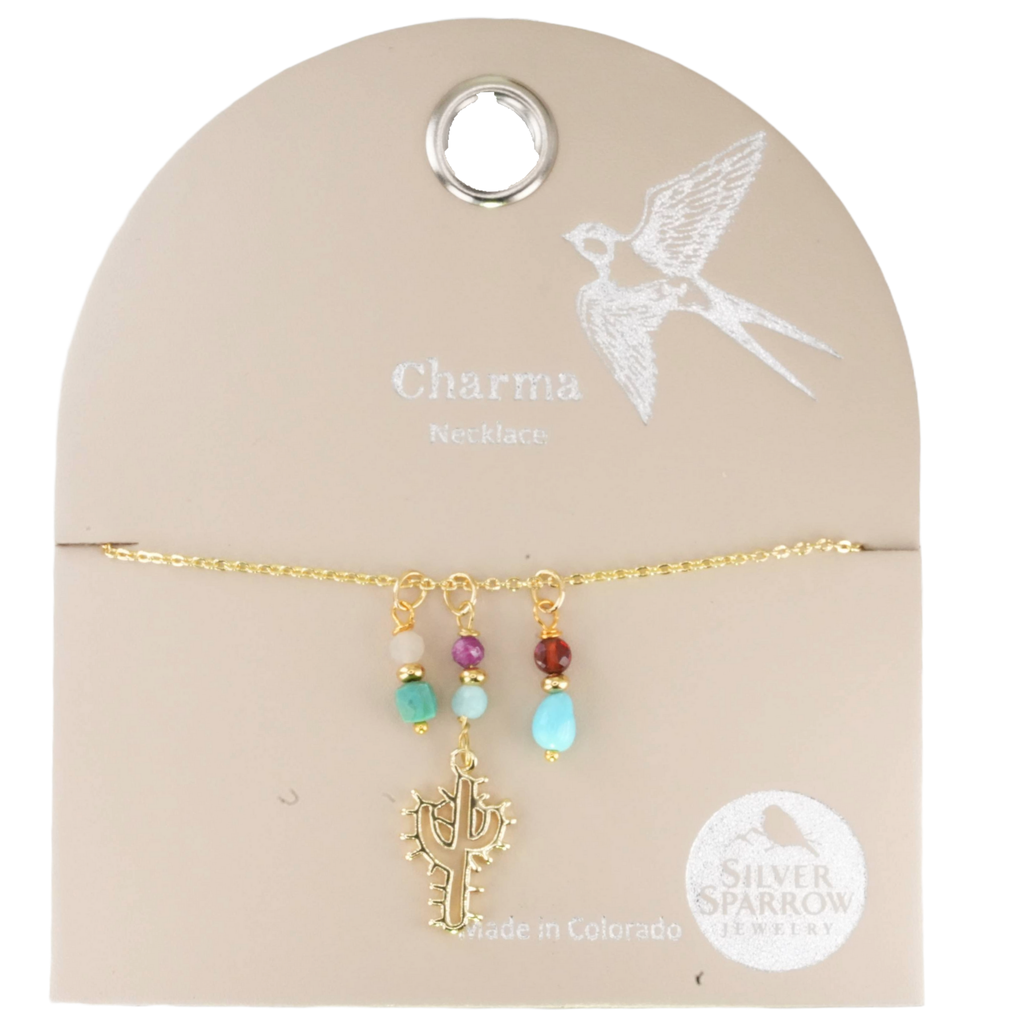 Charma Gold Cactus Necklace with Southwest Stone Bauble Charms
