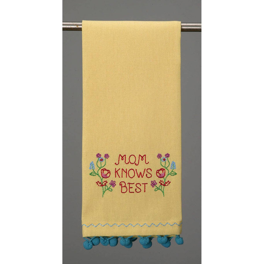 Mom Knows Best Embroidered Kitchen Towel