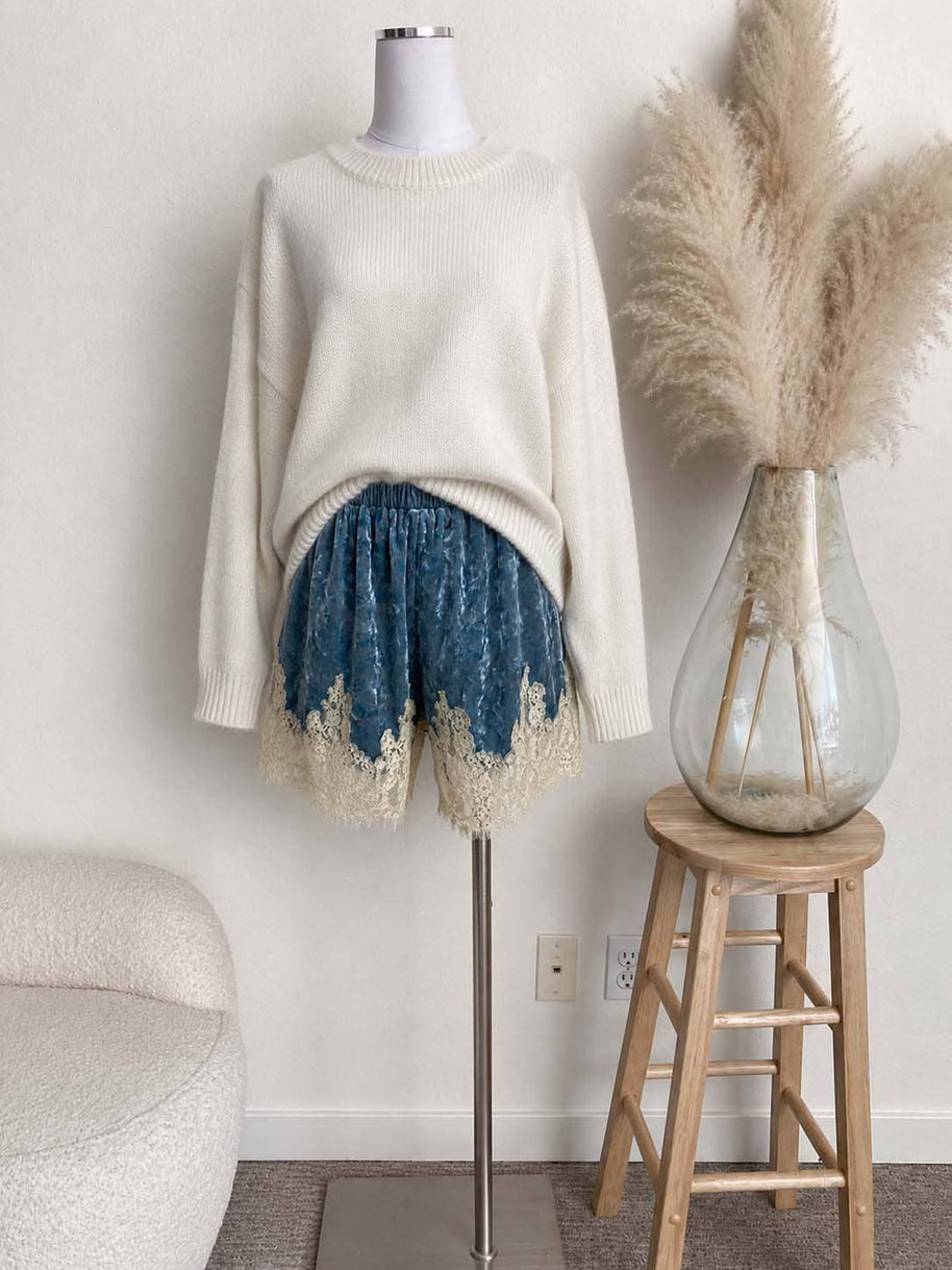 Crushed Velvet & Lace Shorts, Three Colors