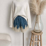 Crushed Velvet & Lace Shorts, Three Colors