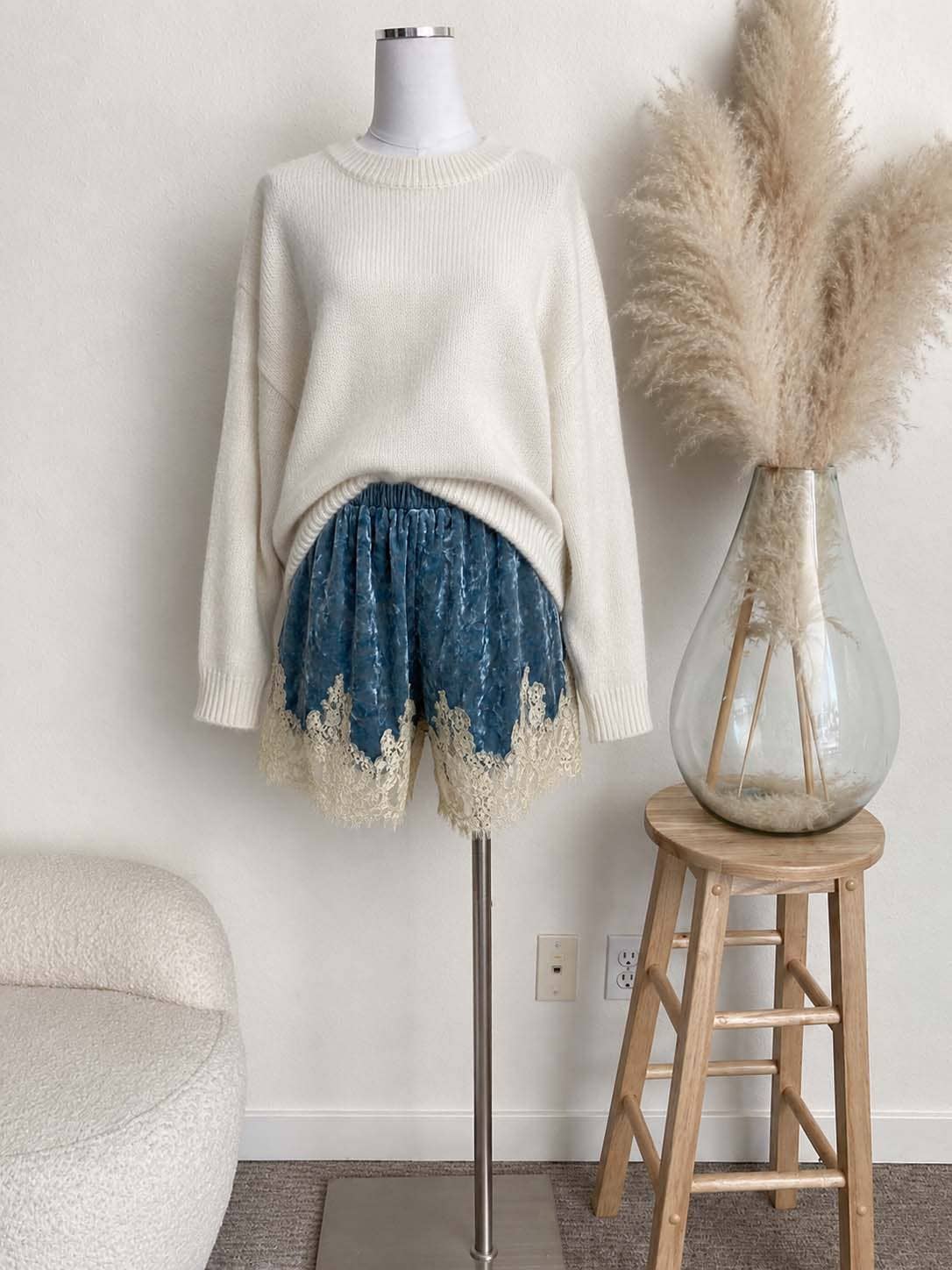 Crushed Velvet & Lace Shorts, Three Colors