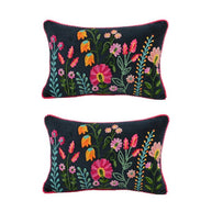 Embroidered Navy Pillow, 12x18