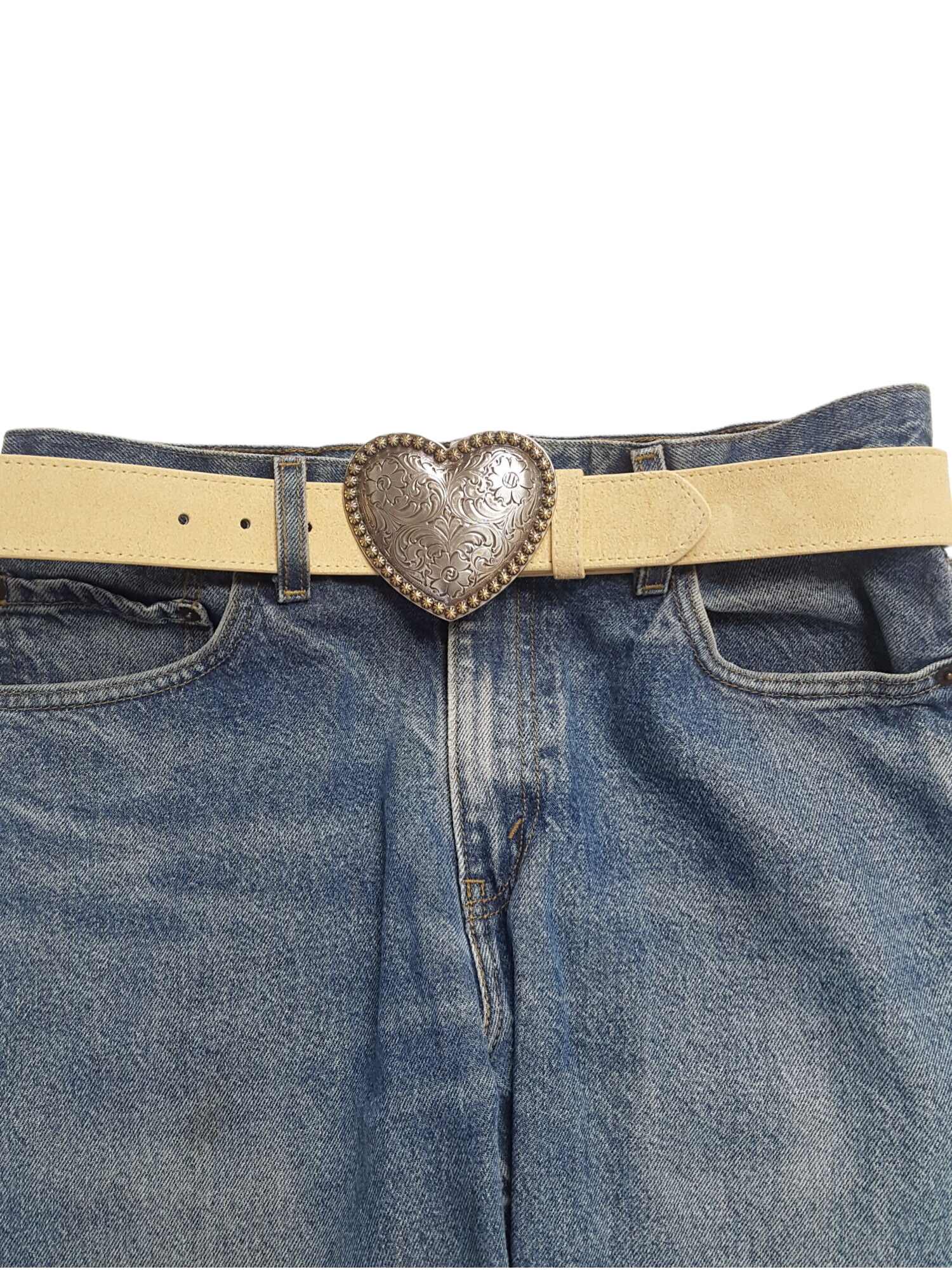 Western Heart Buckle with Black Suede Belt
