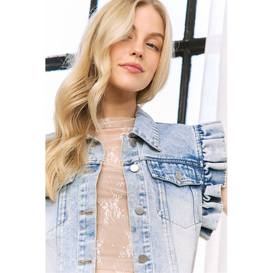 Denim Vest with Ruffles