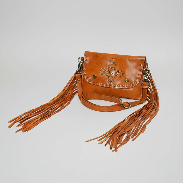 Spaghetti Western Leather & Fringe Envelope Purse, Caramel