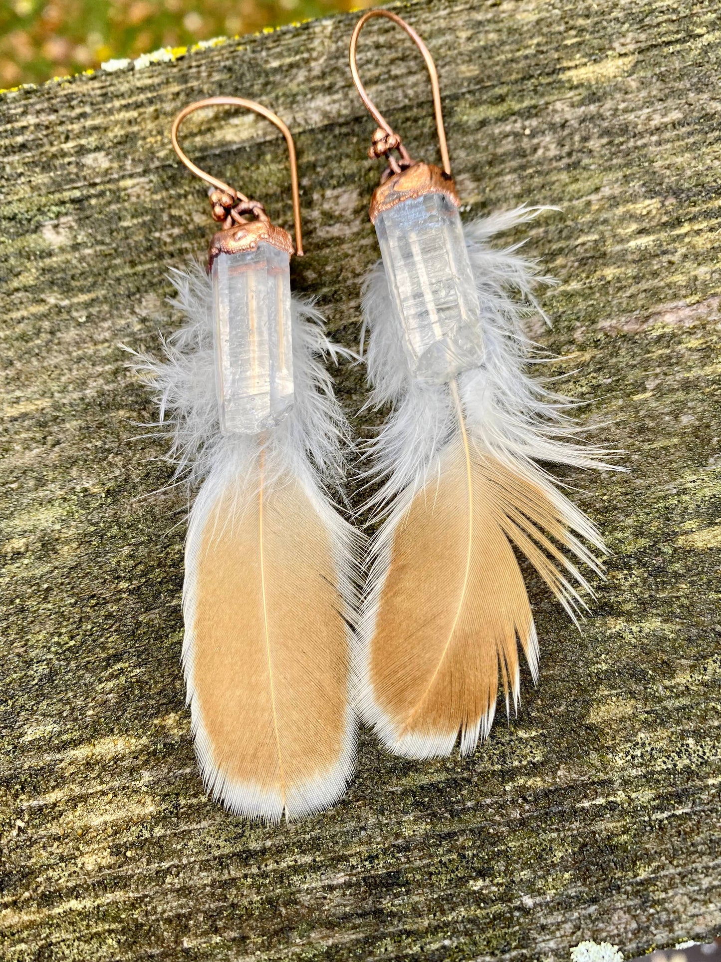 Real Polish Chicken Feather Earrings - Copper Electroformed