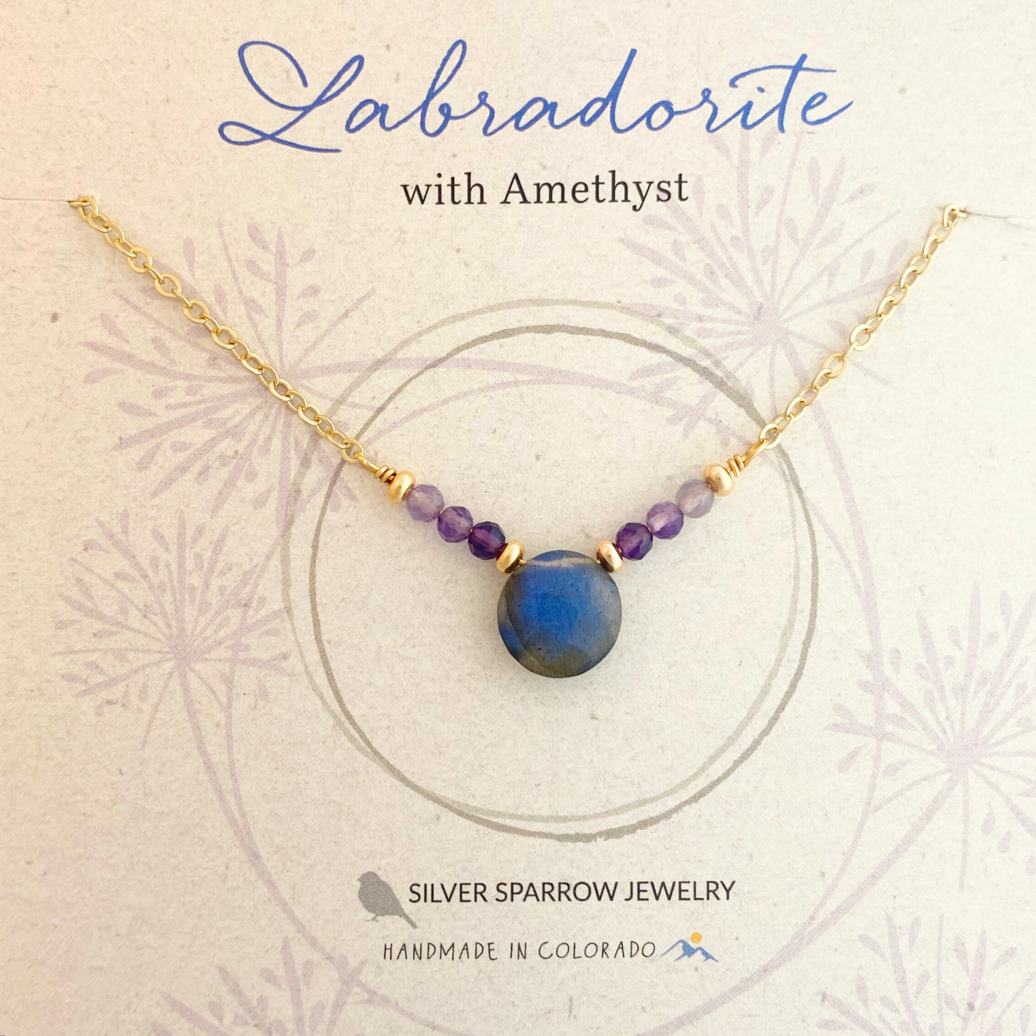 Labradorite and amethyst small circle necklace