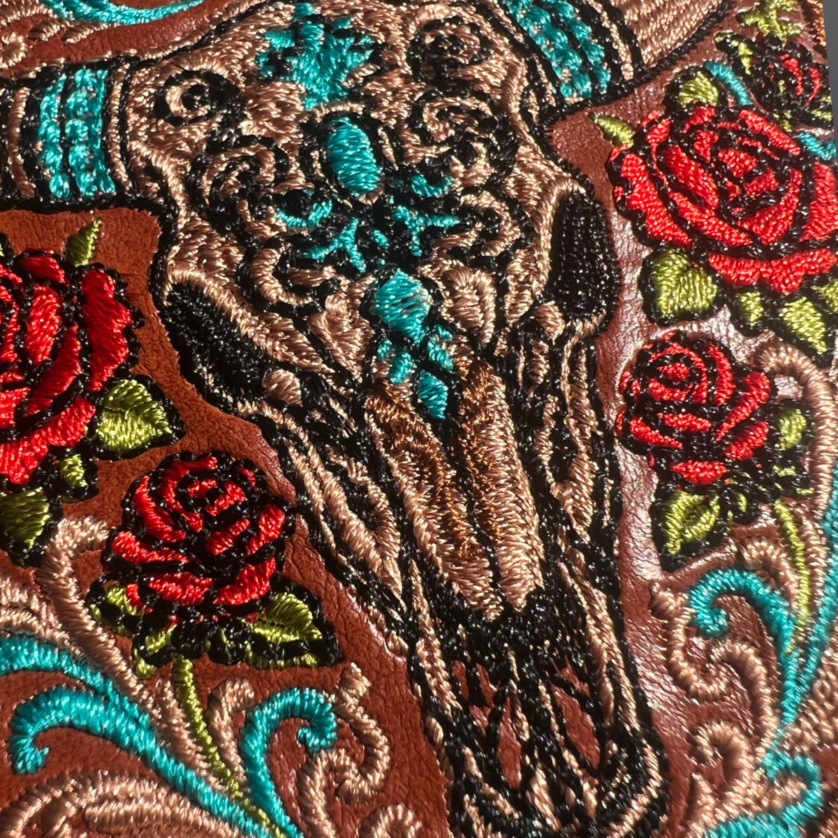 Trucker Hat Patch - Western Red Rose w/ Cow Skull