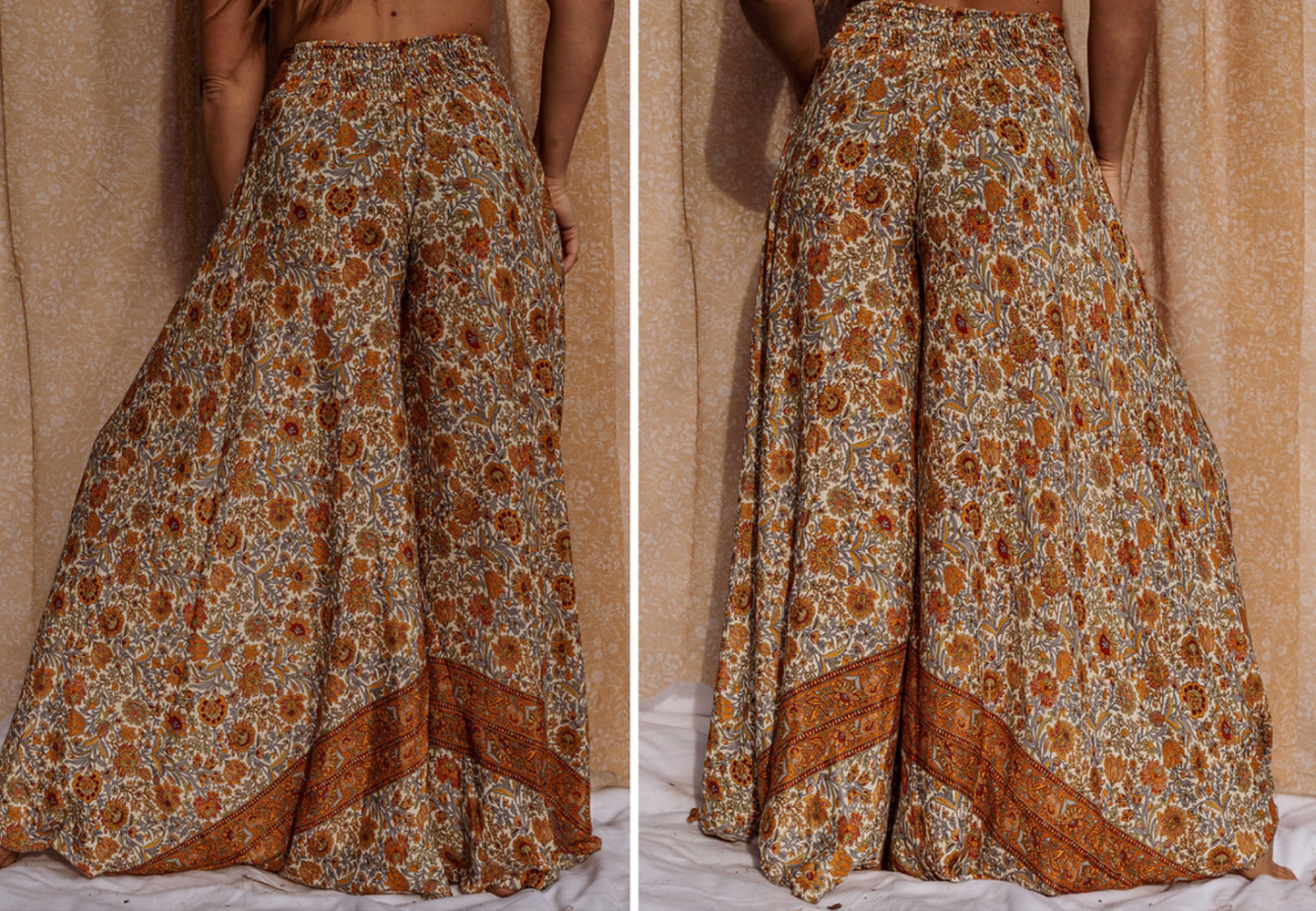 Hippie Boho Silk Bell Bottom, Palazzo Pants