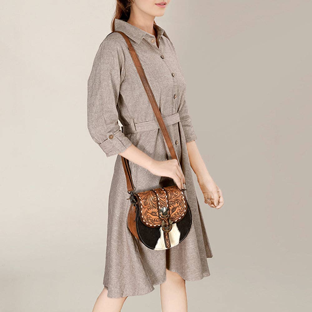 American Darling Western Hair-On Hide Crossbody with Tooled Accents