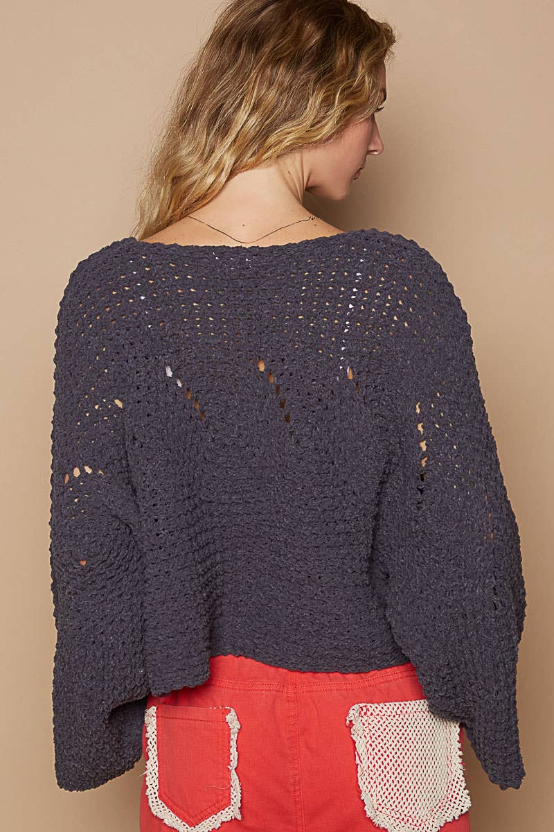 Semi-cropped chenille sweater