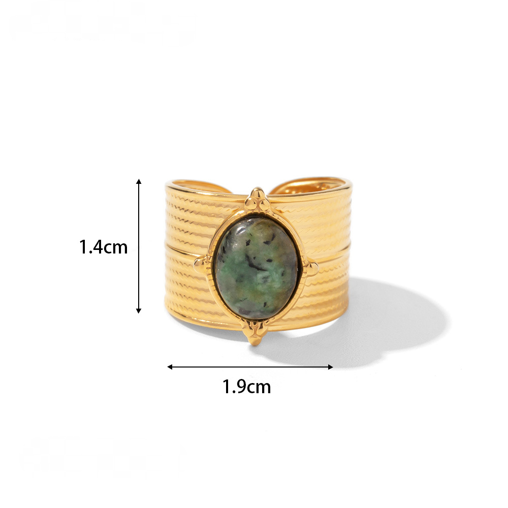 18K Gold Plated Stainless Steel Natural Stone Rings - FGS/CS
