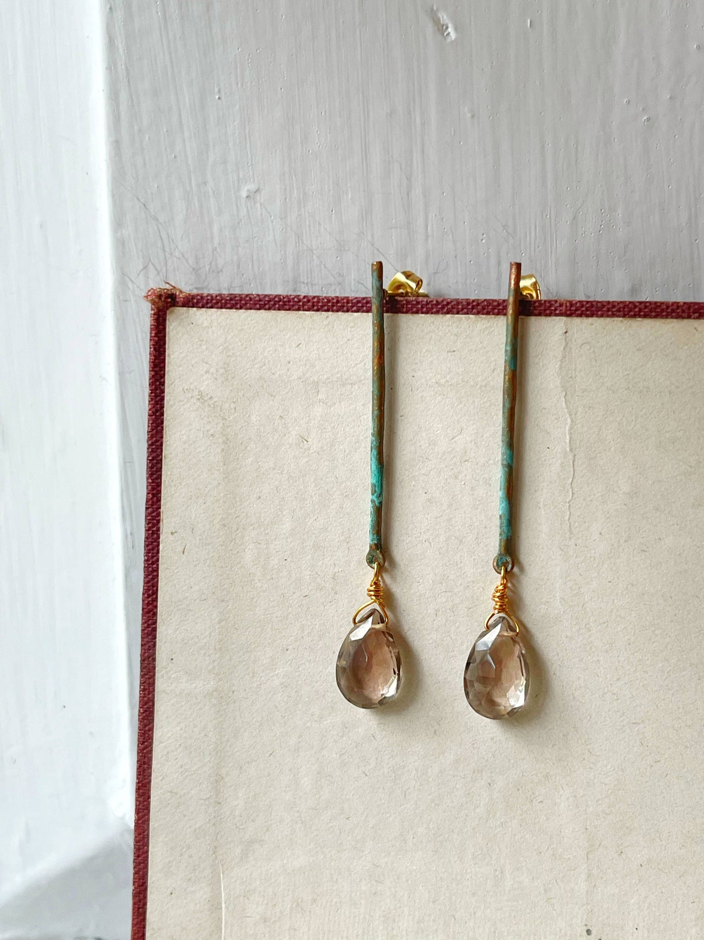 Patina & Smoky Topaz Stick Earrings