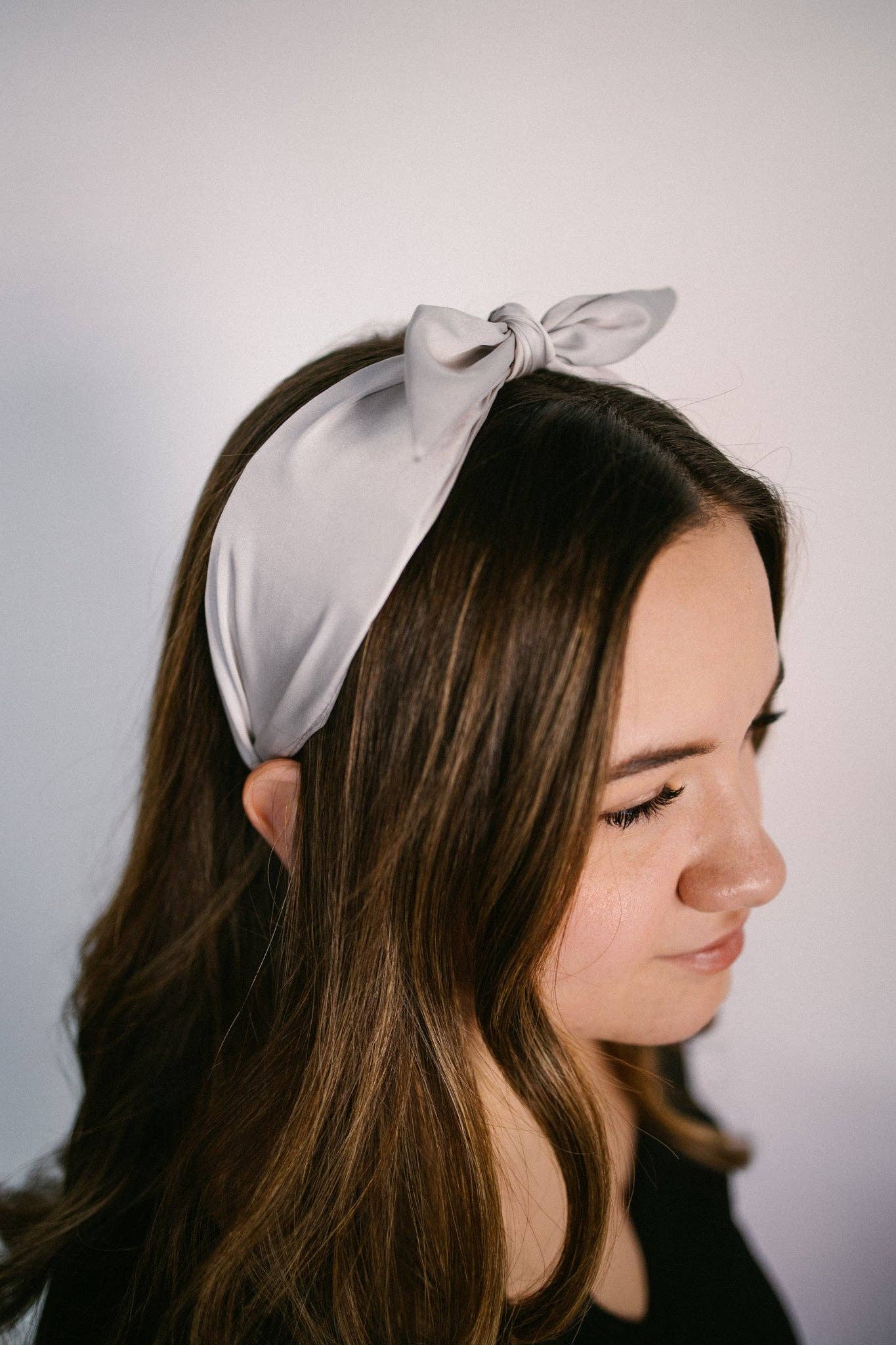 Gray Boho Satin Scarf Bow Knot Headband