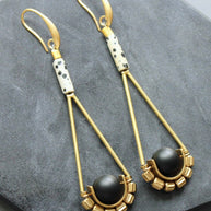 Dalmatian jasper and jet glass earrings