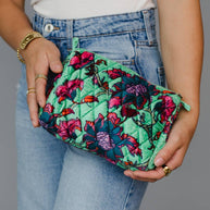 Mint Floral Cosmetic Bag