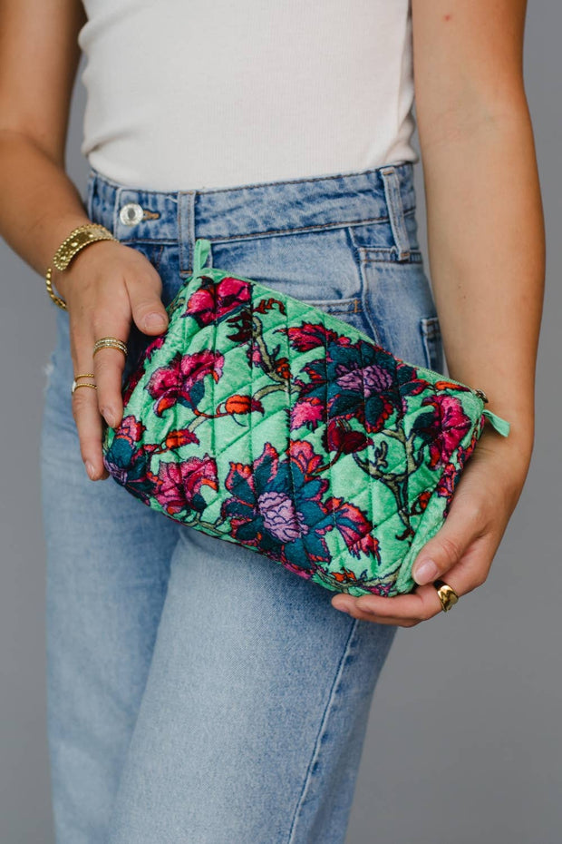 Mint Floral Cosmetic Bag