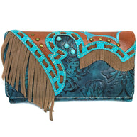 Suede Fringe Western Floral Crossbody Wallet