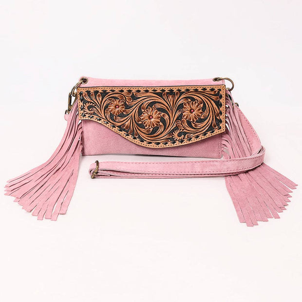 Suede Fringe & Tooled Leather Crossbody, Pink