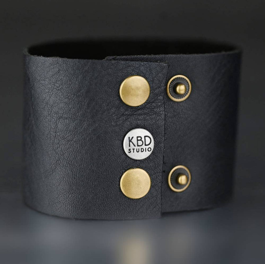 Rose Gold Leather Cuff w/ Pyrite