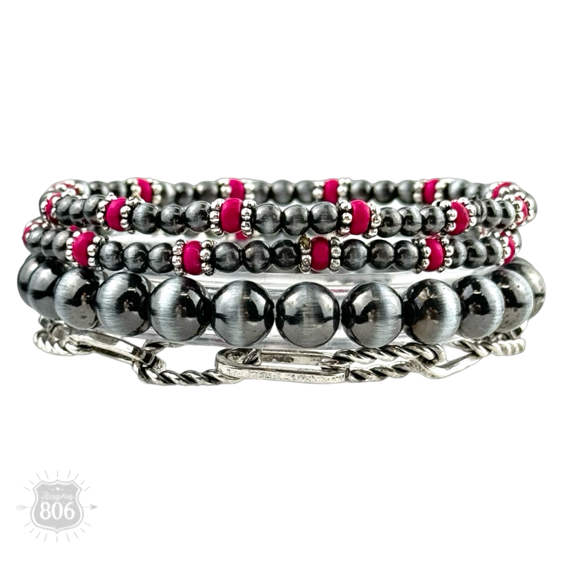 Western burnished pearl bead & chain bracelet set
