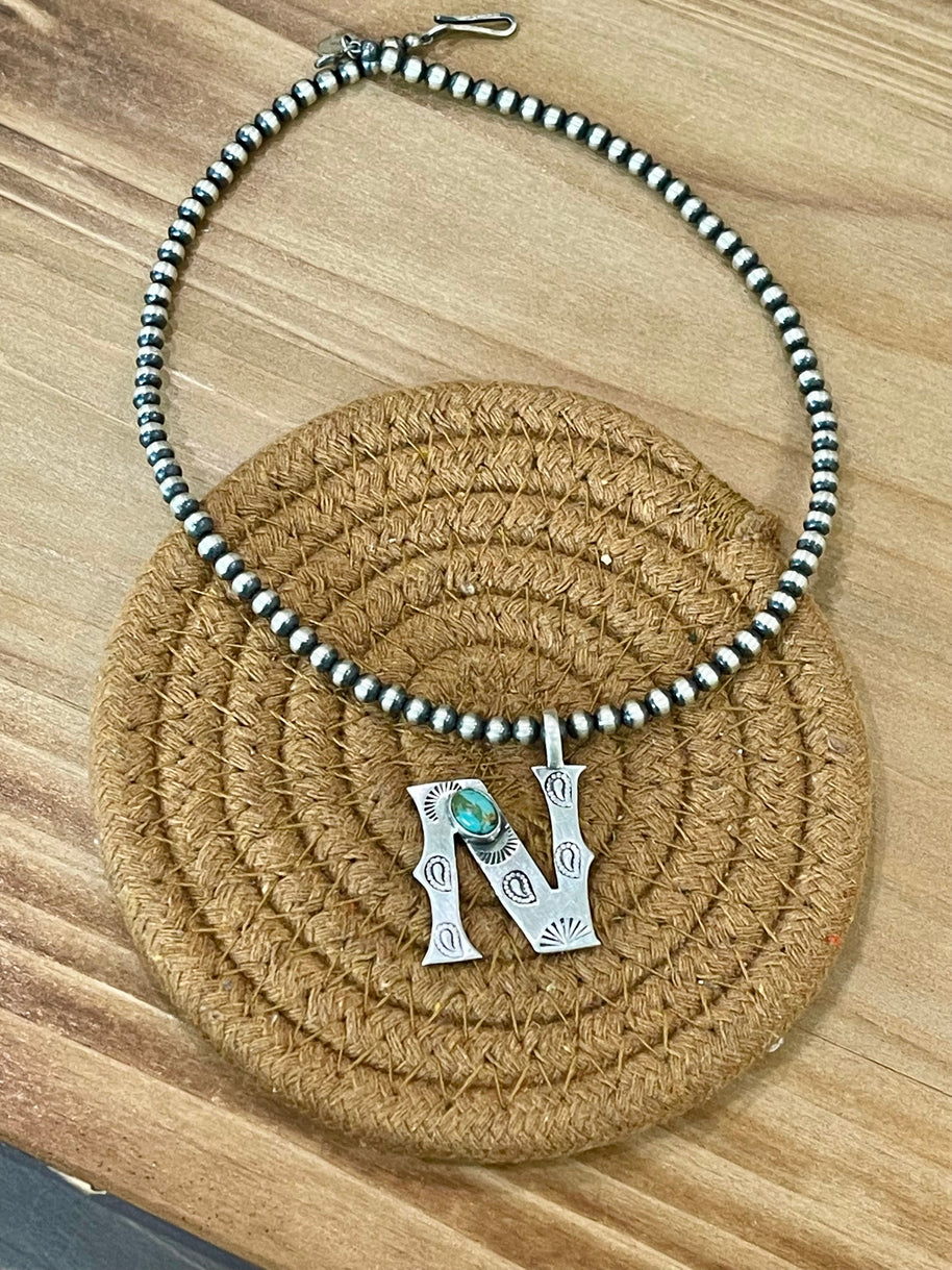 Beautiful Handmade Sterling Silver and Turquoise Letter Pendant