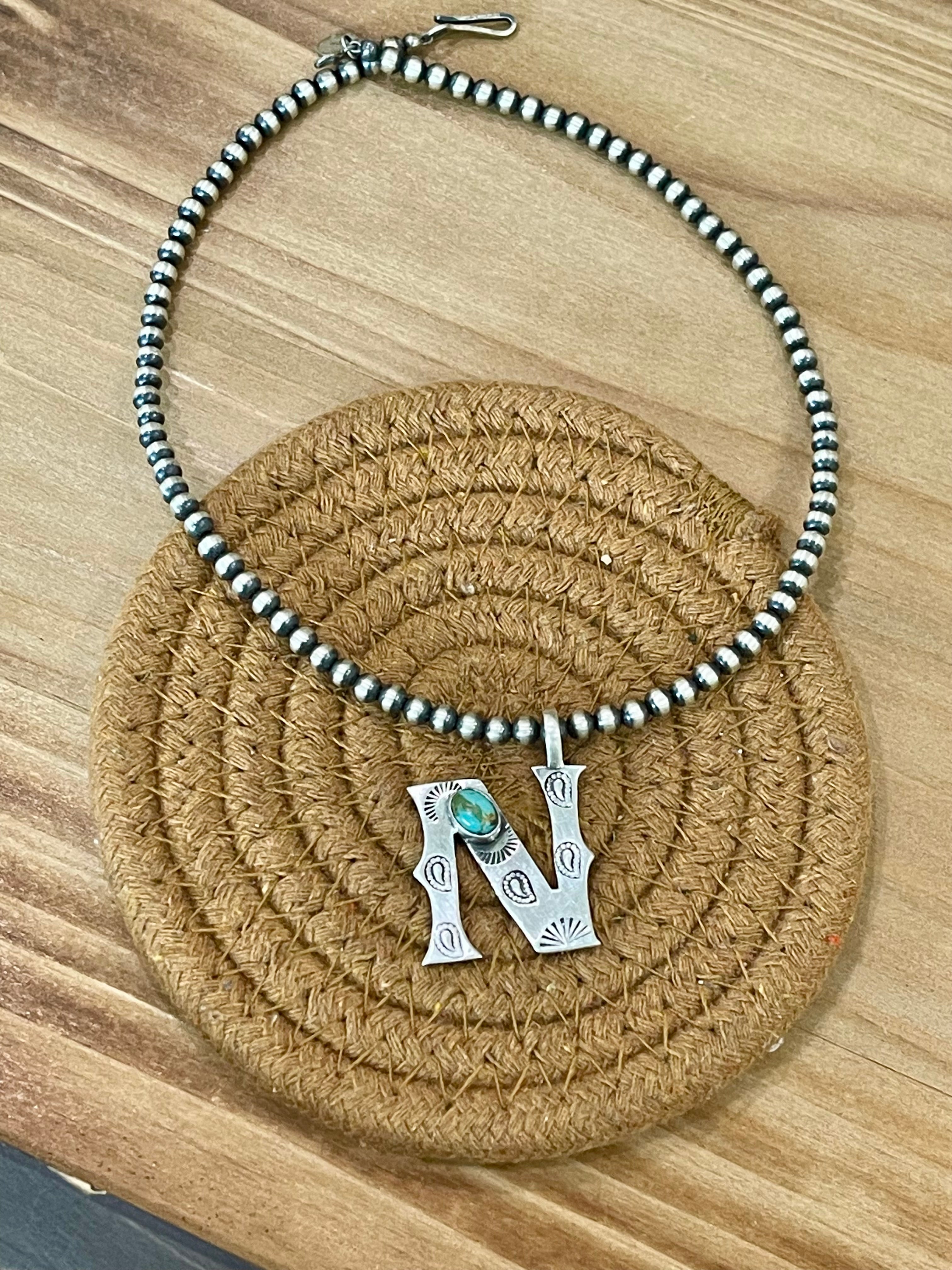 Beautiful Handmade Sterling Silver and Turquoise Letter Pendant